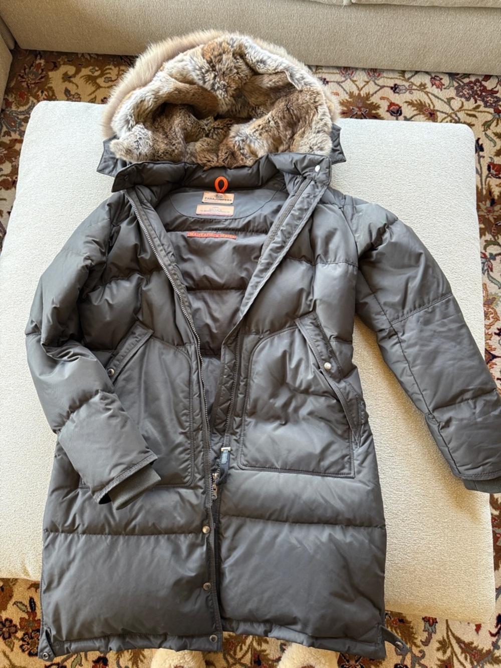 Parajumpers Olive Green Quilted Puffer Coat with Fur Hood